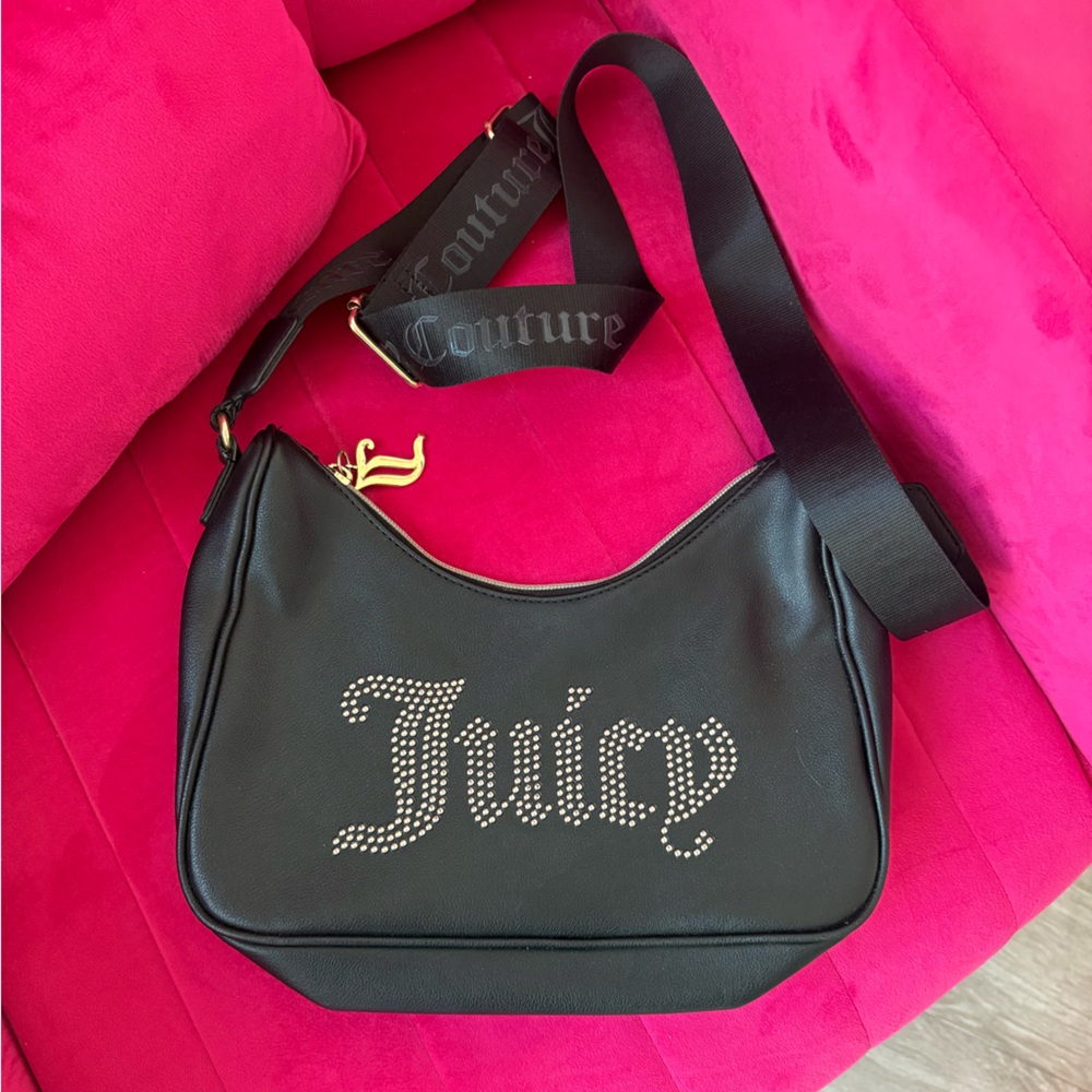 Juicy Couture Black Shoulder Bag with Rhinestone Logo